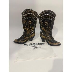 El‎ Vaquero NIKITA Brush Oro Gold Metallic Ankle Boots 37 Italy Retail $1200